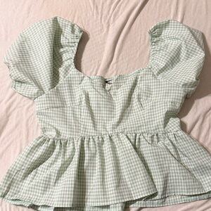 Gingham Puff Sleeve Top